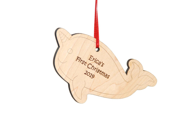 Personalized Narwhal Ornament, Baby's First Christmas Ornament, Gift for Boys and Girls