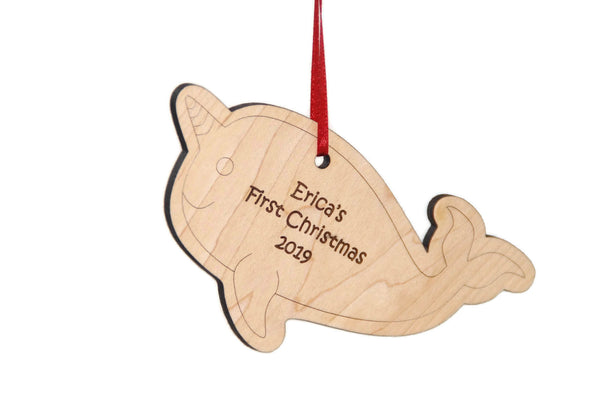 Personalized Narwhal Ornament, Baby's First Christmas Ornament, Gift for Boys and Girls