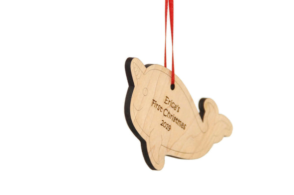 Personalized Narwhal Ornament, Baby's First Christmas Ornament, Gift for Boys and Girls