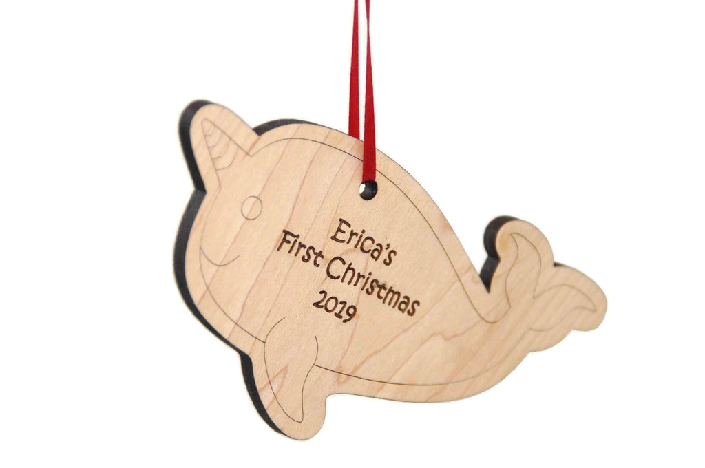 Personalized Narwhal Ornament, Baby's First Christmas Ornament, Gift for Boys and Girls