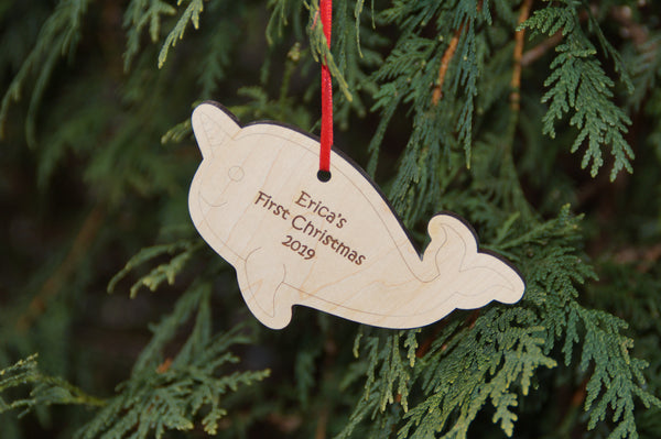 Personalized Narwhal Ornament, Baby's First Christmas Ornament, Gift for Boys and Girls