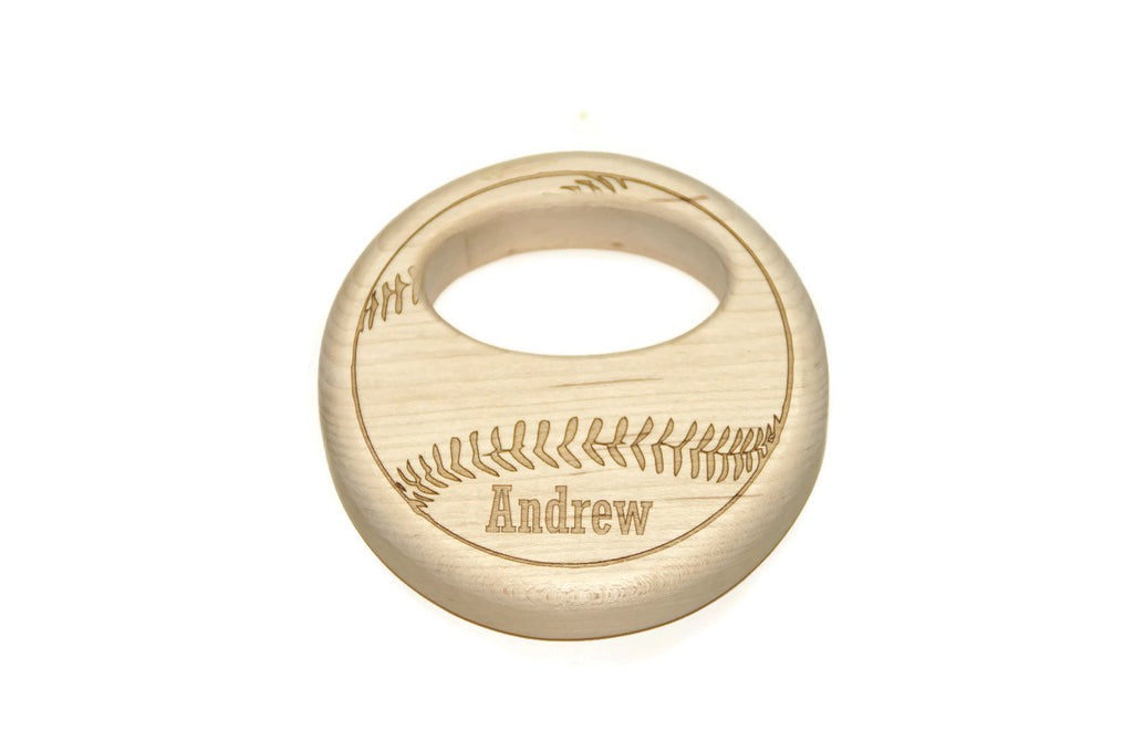 Wooden Baseball Baby Rattle - Personalized Wood Baby Rattle
