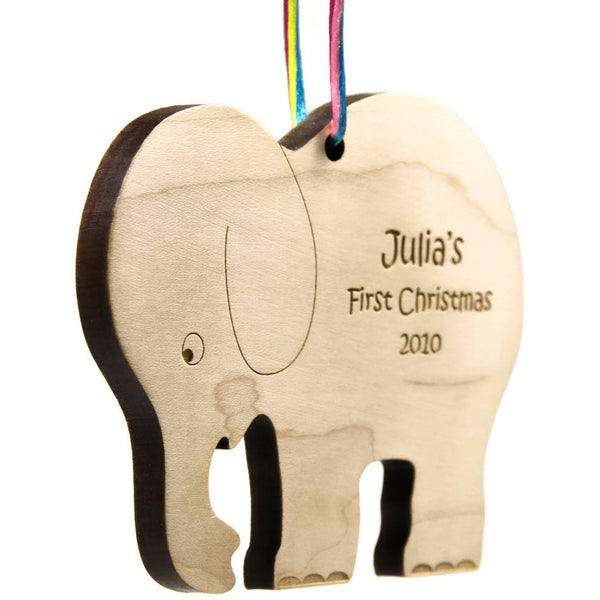 Baby's First Christmas Wooden Christmas Ornament Elephant Personalized - Little Wooden Wonders