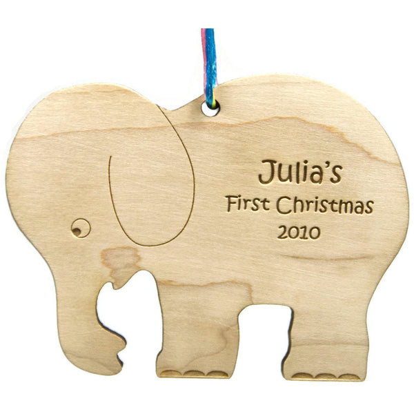 Baby's First Christmas Wooden Christmas Ornament Elephant Personalized - Little Wooden Wonders