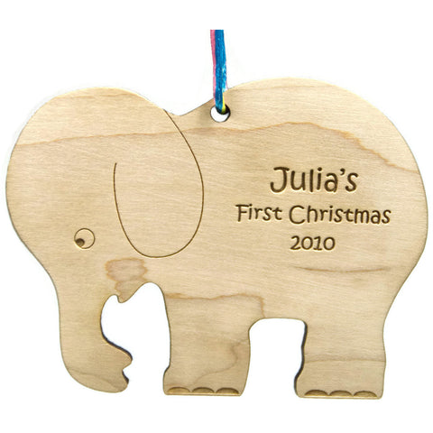 Baby's First Christmas Wooden Christmas Ornament Elephant Personalized - Little Wooden Wonders
