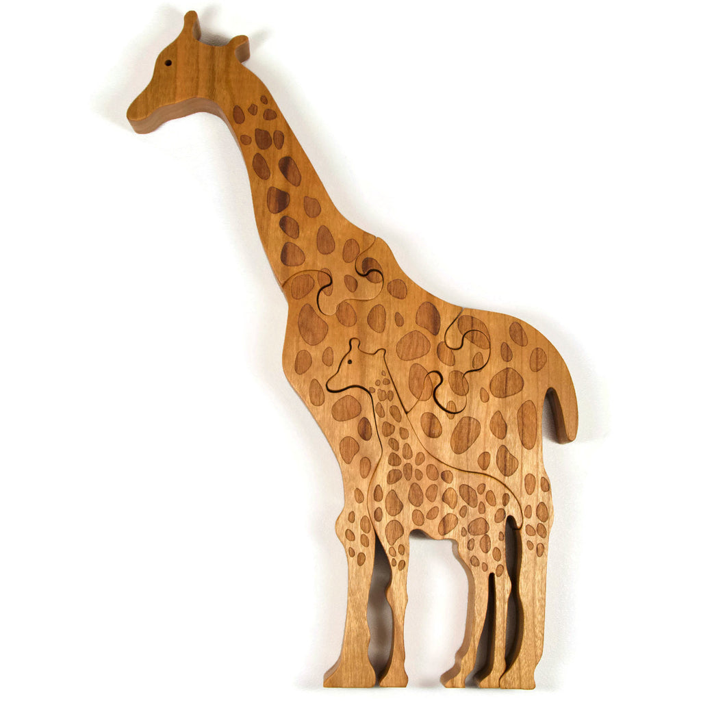 Wooden Giraffe Puzzle with Baby Giraffe - Little Wooden Wonders