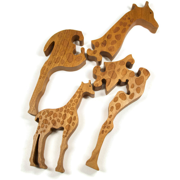 Wooden Giraffe Puzzle with Baby Giraffe - Little Wooden Wonders