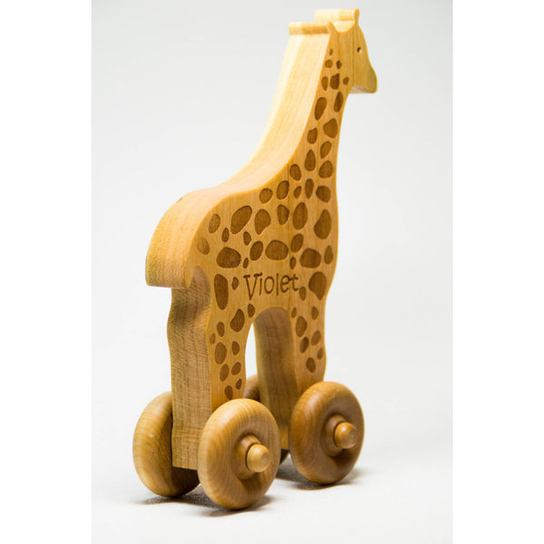 Wooden Toy Giraffe Car Cherry Wood Personalized Push Toy Baby Toddler Children - Little Wooden Wonders