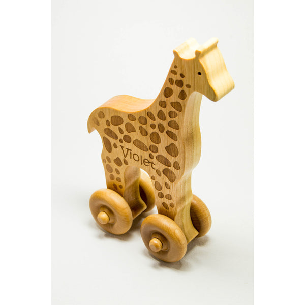 Wooden Toy Giraffe Car Cherry Wood Personalized Push Toy Baby Toddler Children - Little Wooden Wonders