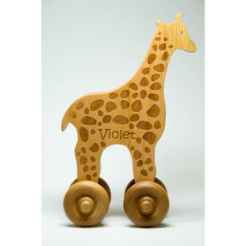 Wooden Toy Giraffe Car Cherry Wood Personalized Push Toy Baby Toddler Children - Little Wooden Wonders