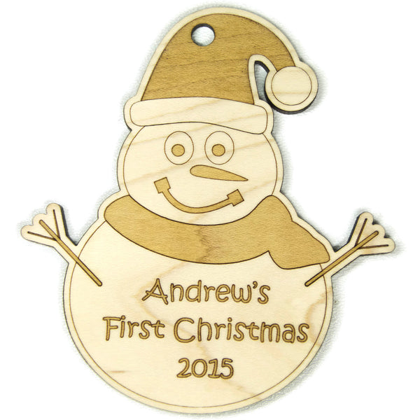 Snowman Ornament Christmas Personalized for Babys First Christmas - Little Wooden Wonders