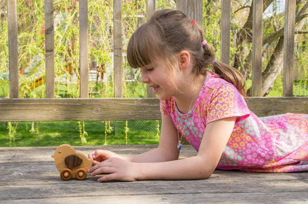 Wooden Toy Car - Chicken - Personalized - Handmade Montessori Toy
