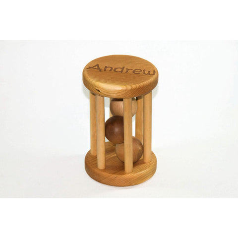 Wooden Rattle, Wood Rattle, Baby Rattle - Personalized Baby Toy Rolling Rattle - Little Wooden Wonders