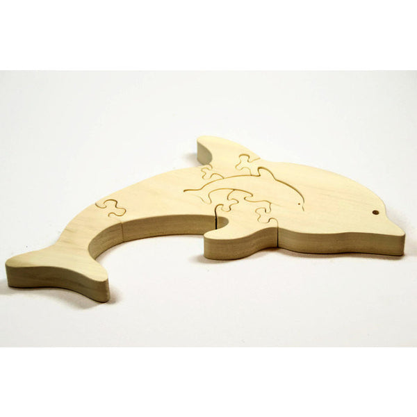 Wooden Dolphin Puzzle with baby Gift for Toddlers and Children Personalized Name for Free - Little Wooden Wonders
