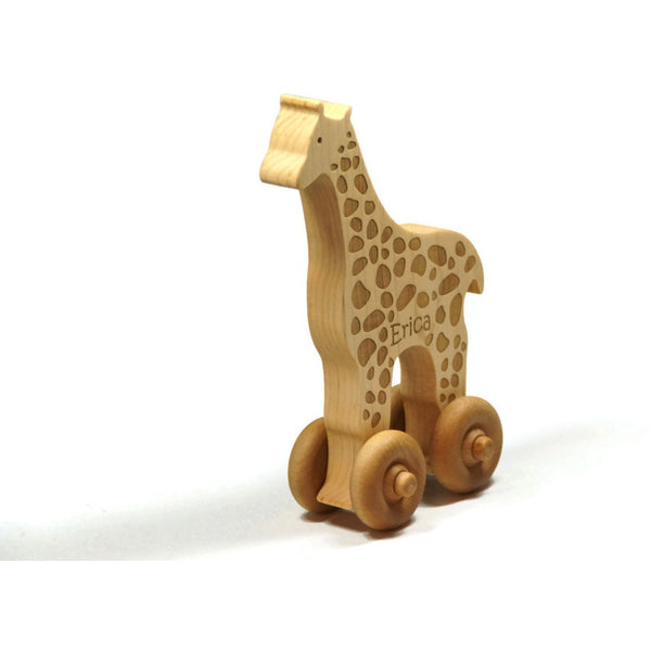 Wooden Toy Giraffe Car Maple Wood Personalized Push Toy Baby Toddler Children - Little Wooden Wonders
