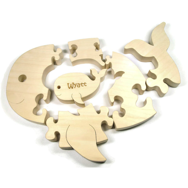 Wooden Puzzle, Whale Puzzle with baby Gift for Toddlers and Children Personalized name - Little Wooden Wonders