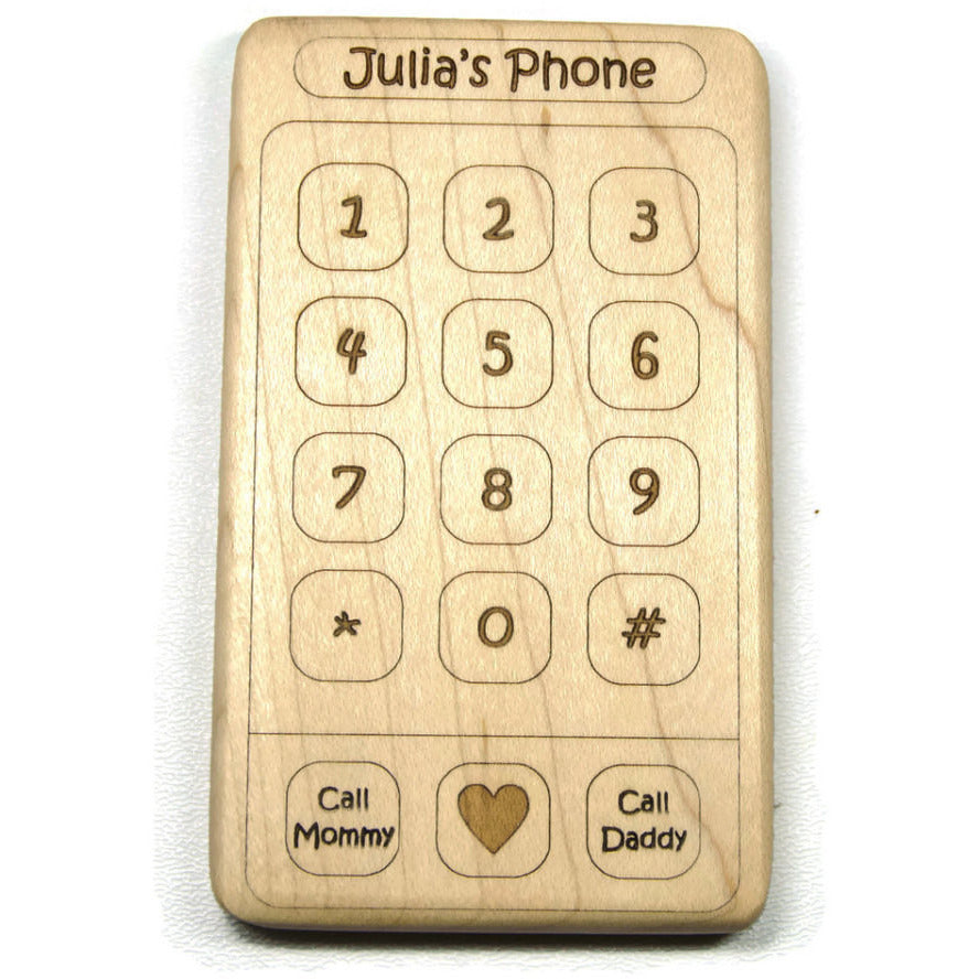 Wooden Baby Teether Cell Phone Personalized Baby Toddler Toy - Little Wooden Wonders