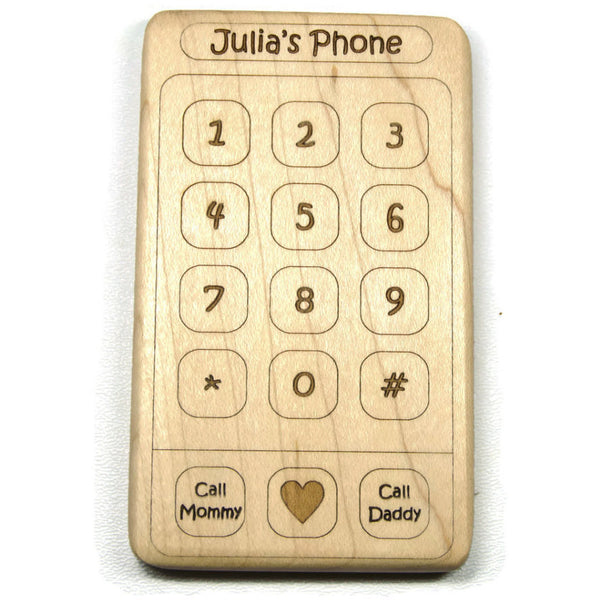 Wooden Baby Teether Cell Phone Personalized Baby Toddler Toy - Little Wooden Wonders