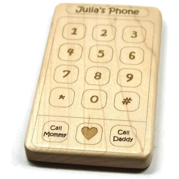 Wooden Baby Teether Cell Phone Personalized Baby Toddler Toy - Little Wooden Wonders