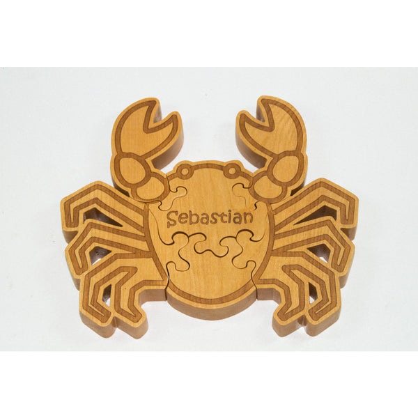 Wooden Animal Puzzle Crab Puzzle Engraved and Personalized For Children - Little Wooden Wonders