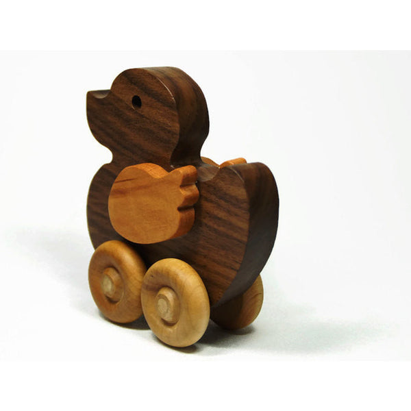 Wooden Duck Toy for Children and Toddlers All Natural Push Toy - Little Wooden Wonders