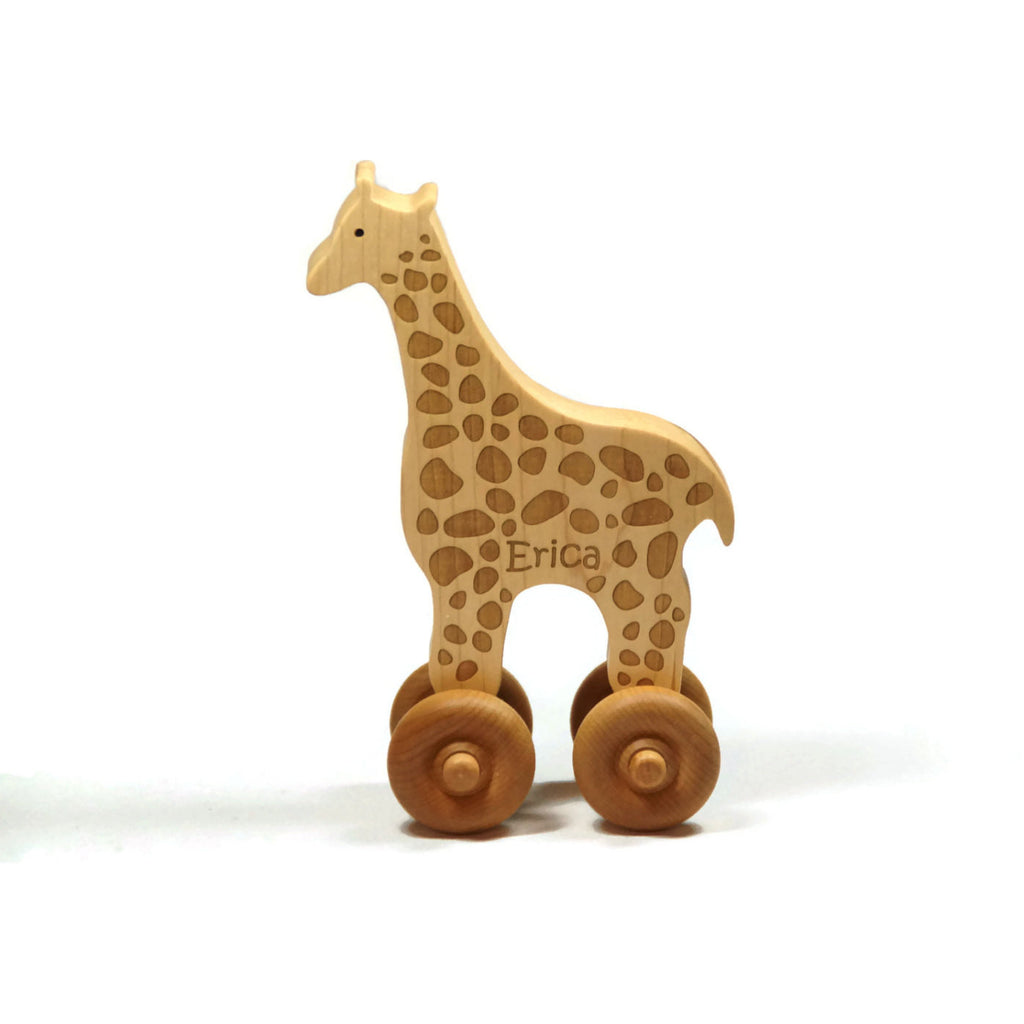 Wooden Toy Giraffe Car Maple Wood Personalized Push Toy Baby Toddler Children - Little Wooden Wonders