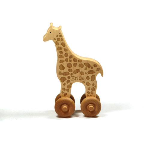 Wooden Toy Giraffe Car Maple Wood Personalized Push Toy Baby Toddler Children - Little Wooden Wonders