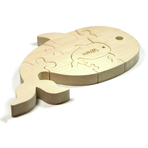 Wooden Puzzle, Whale Puzzle with baby Gift for Toddlers and Children Personalized name - Little Wooden Wonders