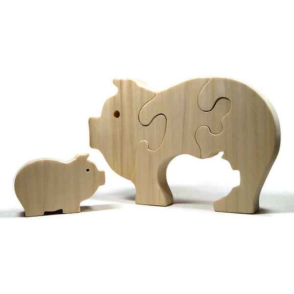 Pig Puzzle Wood Baby Pig Eco Friendly and Green for Toddlers and Children - Little Wooden Wonders