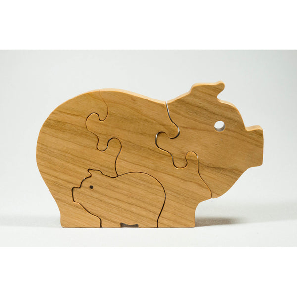 Pig Puzzle Wood Baby Pig Eco Friendly - Cherry Wood - Little Wooden Wonders