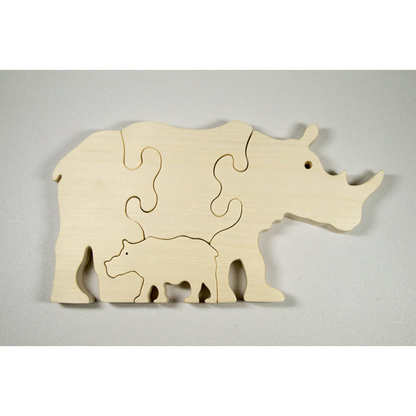 Rhinoceros Puzzle Wood Baby Rhino Eco Friendly and Green for Toddlers and Children - Little Wooden Wonders