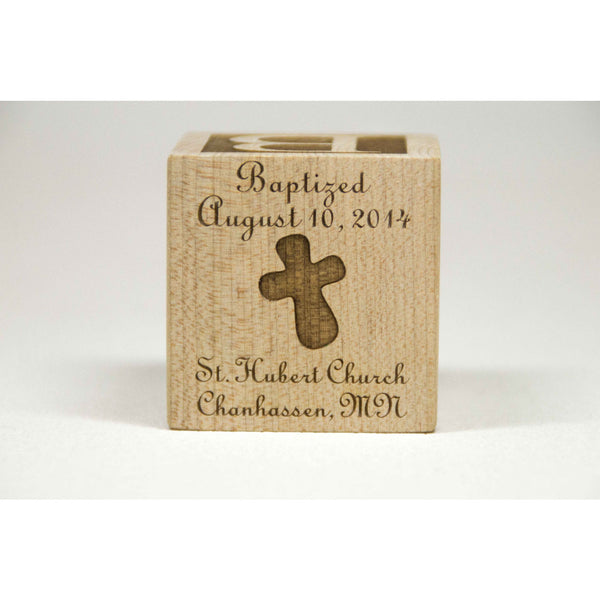 Personalized Wooden Baby Block, 2 inch Newborn Baptism Gift Custom Engraved - Little Wooden Wonders