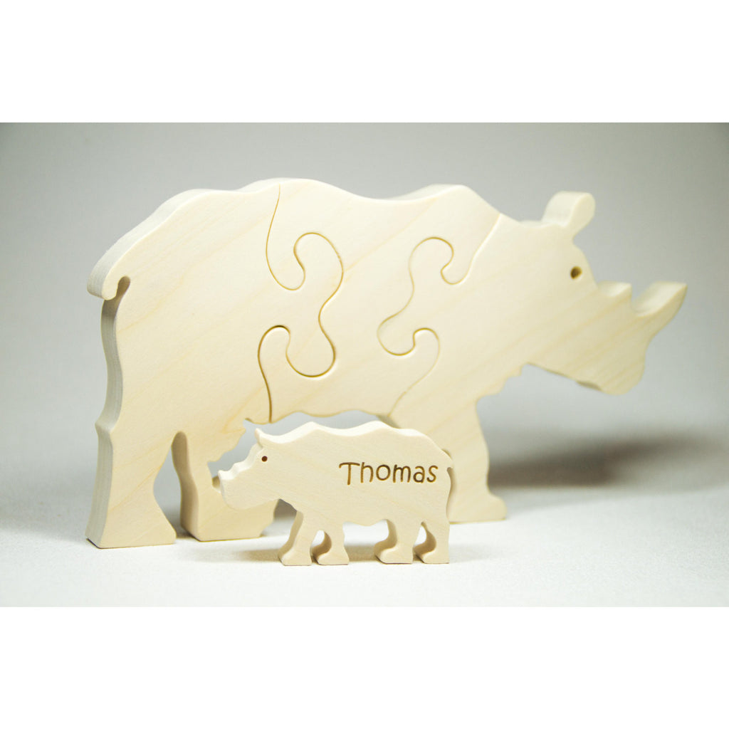Rhinoceros Puzzle Wood Baby Rhino Eco Friendly and Green for Toddlers and Children - Little Wooden Wonders