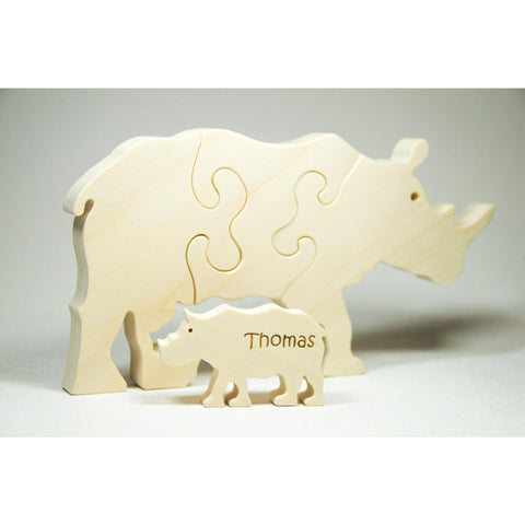 Rhinoceros Puzzle Wood Baby Rhino Eco Friendly and Green for Toddlers and Children - Little Wooden Wonders