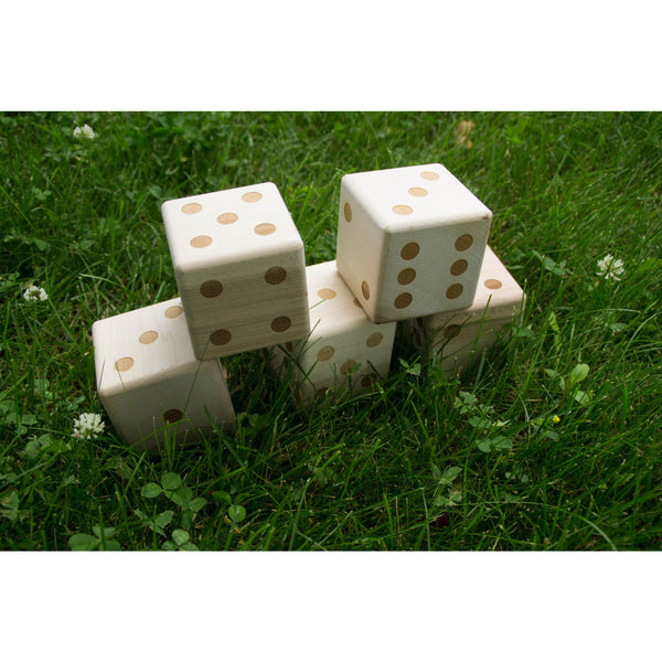 Lawn Dice Backyard Game with 5 3 inch laser engraved wooden dice - Little Wooden Wonders