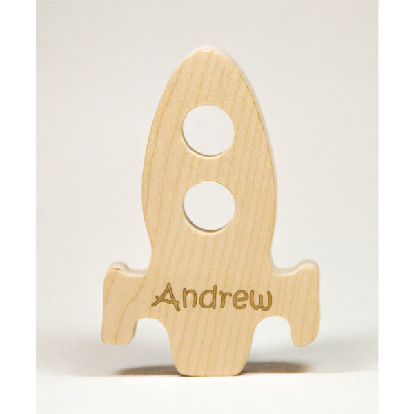 Rocket Space Ship Wooden Teether Natural Wood Baby Toy - Little Wooden Wonders