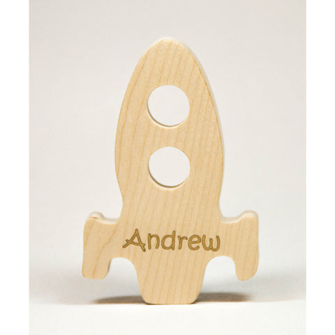 Rocket Space Ship Wooden Teether Natural Wood Baby Toy - Little Wooden Wonders