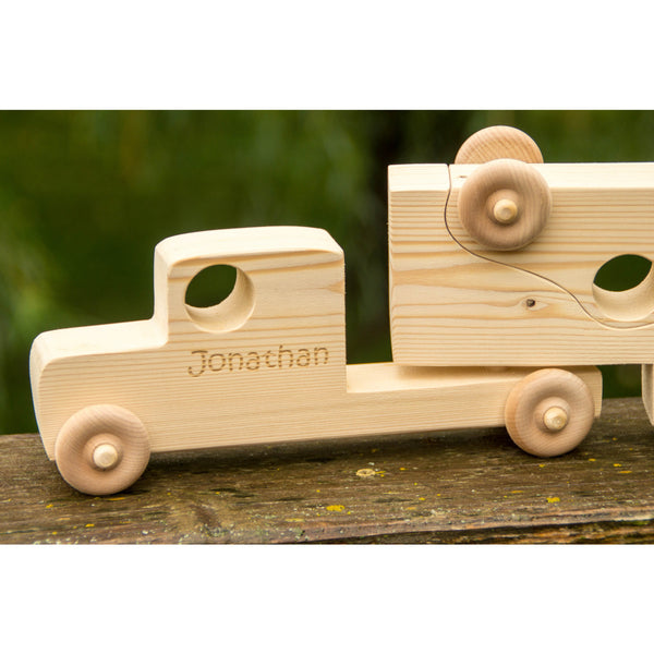 Wooden Toy Truck with Toy Cars - Personalized Toy - Semi Trailer Push Toy for Children and Toddlers - Little Wooden Wonders