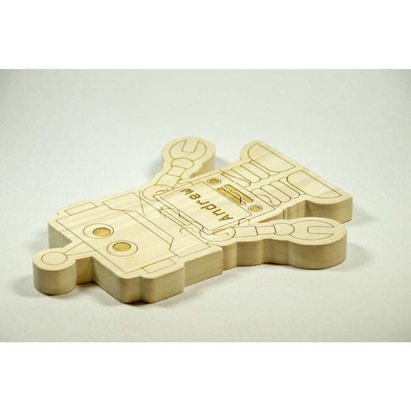 Wooden Puzzle Robot Shaped Personalized for Boys and Girls - Little Wooden Wonders