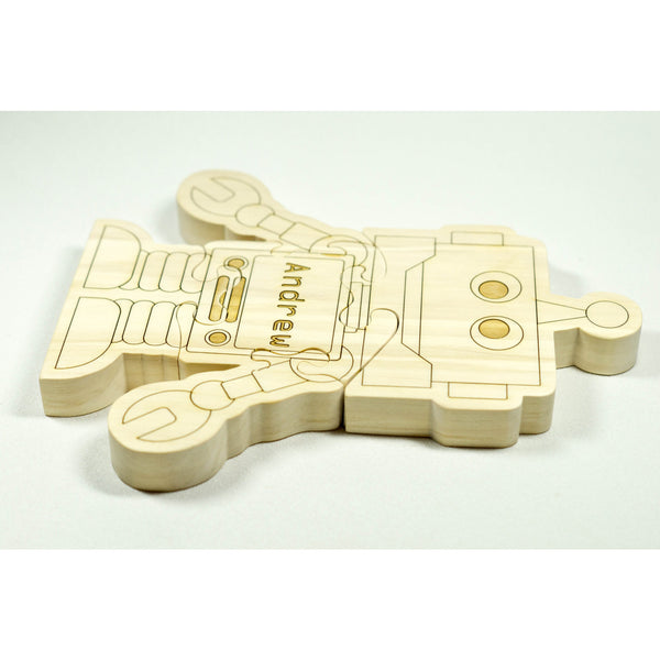 Wooden Puzzle Robot Shaped Personalized for Boys and Girls - Little Wooden Wonders