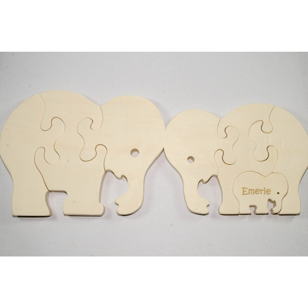 Wooden Puzzle Elephant Family with baby Gift for Toddlers and Children Personalized name - Little Wooden Wonders