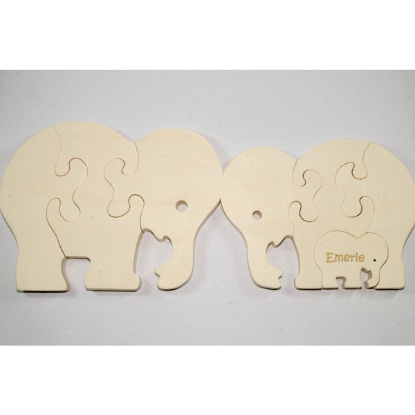 Wooden Puzzle Elephant Family with baby Gift for Toddlers and Children Personalized name - Little Wooden Wonders