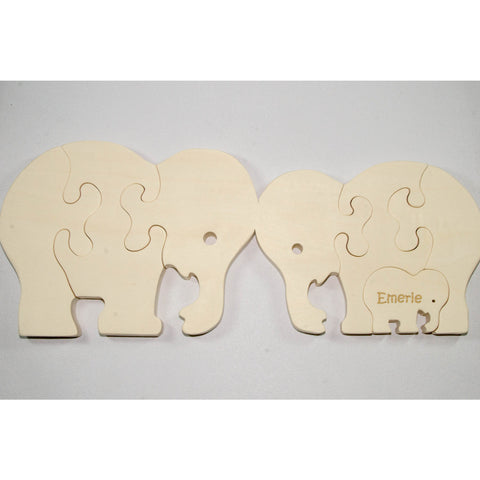 Wooden Puzzle Elephant Family with baby Gift for Toddlers and Children Personalized name - Little Wooden Wonders