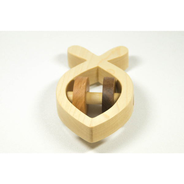 Wooden Baby Rattle Christian Fish - Personalized Baptism Baby Toy Baby Gift - Little Wooden Wonders