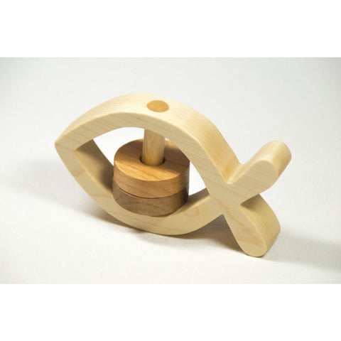 Wooden Baby Rattle Christian Fish - Personalized Baptism Baby Toy Baby Gift - Little Wooden Wonders