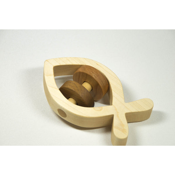 Wooden Baby Rattle Christian Fish - Personalized Baptism Baby Toy Baby Gift - Little Wooden Wonders