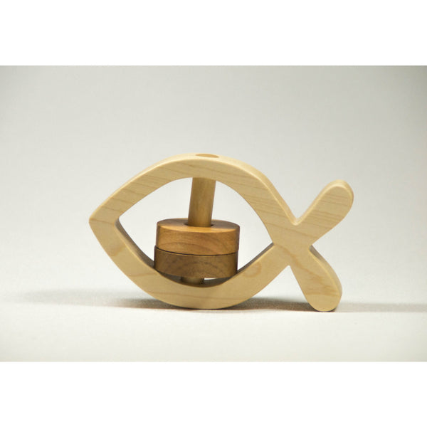 Wooden Baby Rattle Christian Fish - Personalized Baptism Baby Toy Baby Gift - Little Wooden Wonders