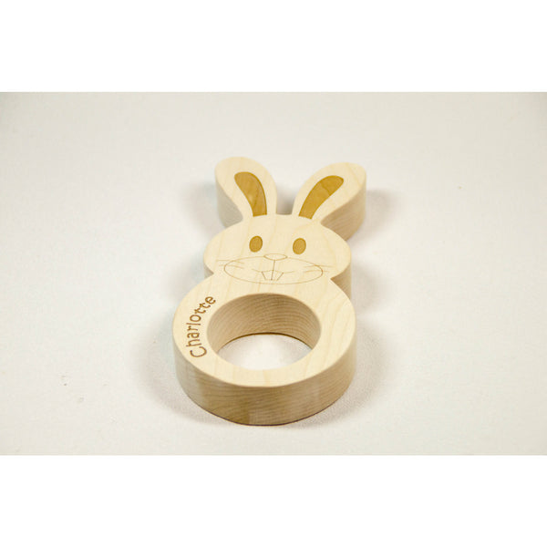 Wooden Baby Teether  Bunny Shaped for Easter Personalized for FREE - Little Wooden Wonders