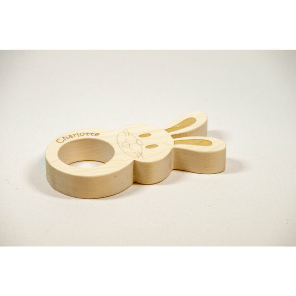 Wooden Baby Teether  Bunny Shaped for Easter Personalized for FREE - Little Wooden Wonders