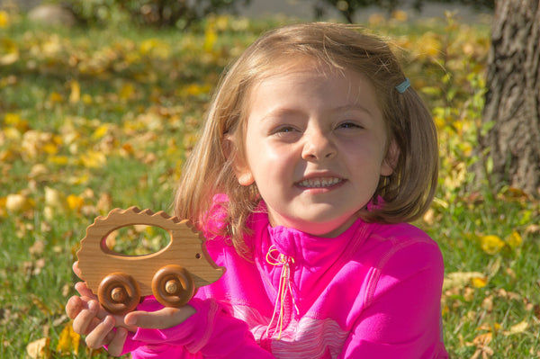 Wooden Toy Car - Hedgehog - Personalized - Handmade Montessori Toy